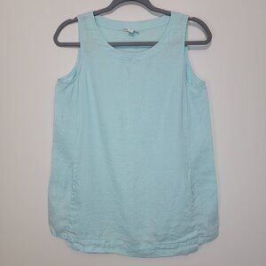J Jill PureJill Blue 100% Linen Tank Top Size XS Petite Sleeveless Pockets Vaca